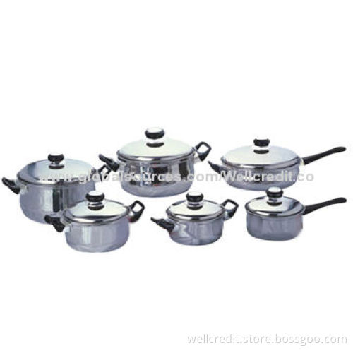 Hot sell 12pcs good-quality stainless cookware set with black Bakelite handle and knob